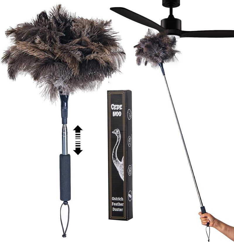 Cede noo Feather Duster for Electronics Fragile Items, Soft Ostrich Feathers Dusting Tool for Keyboard, Screen, Office and Home Cleaning, Black Handle(A12-Black) - Image 1